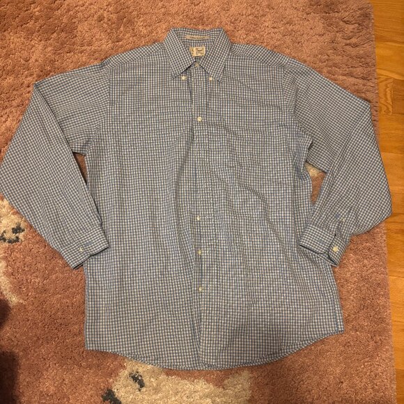 L.L. Bean Other - LL BEAN Men's Blue Check Grid Wrinkle Resistant Casual Button Shirt L-Tall VTG